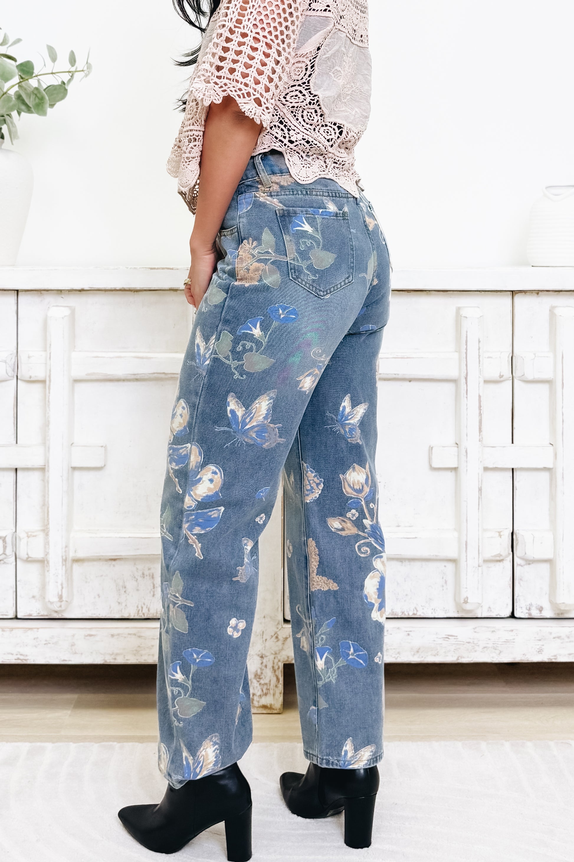 Golden Hour By Blue B  - Floral Wide Leg Jeans - Denim Multi