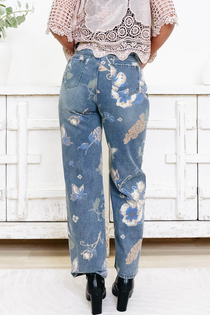 Golden Hour By Blue B  - Floral Wide Leg Jeans - Denim Multi