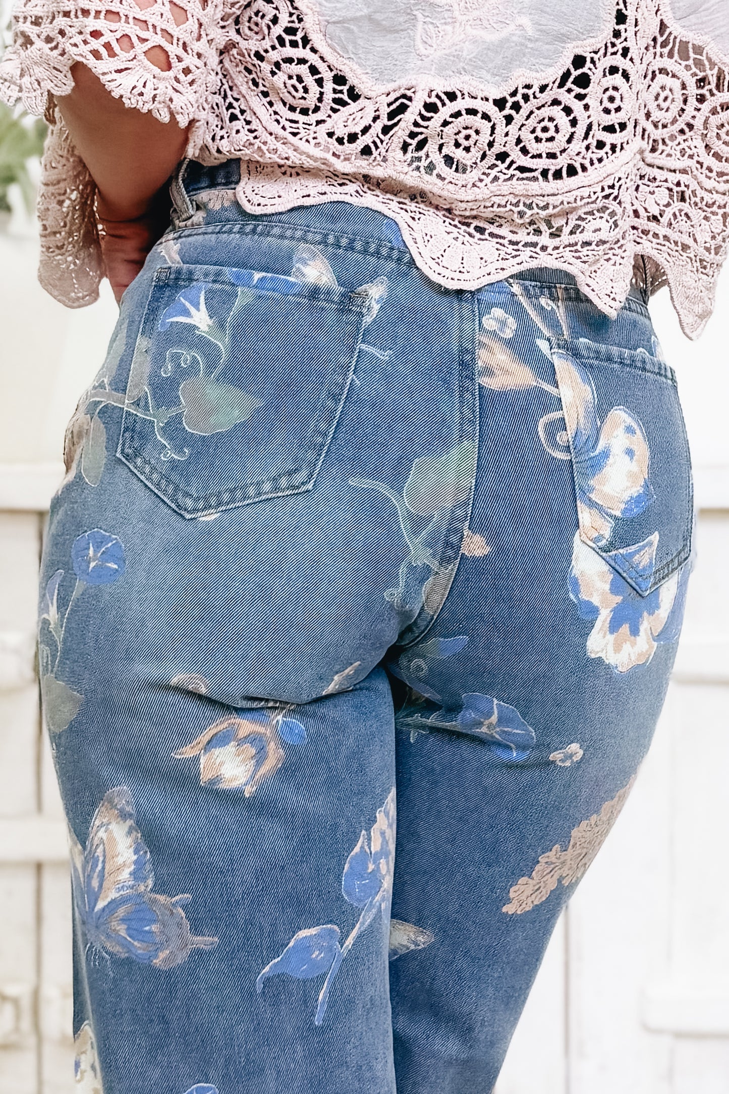 Golden Hour By Blue B  - Floral Wide Leg Jeans - Denim Multi