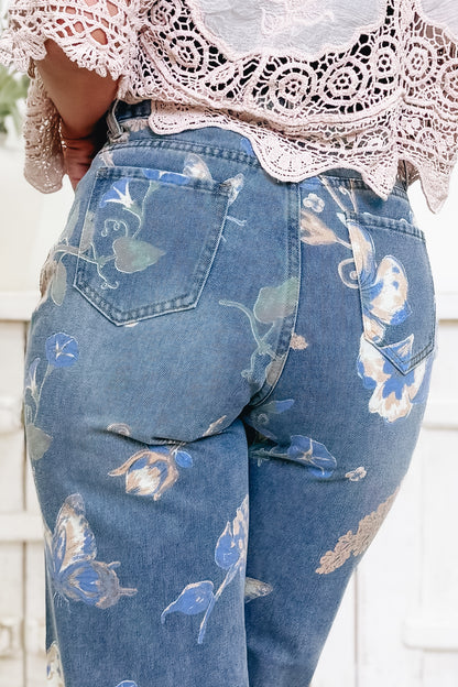 Golden Hour By Blue B  - Floral Wide Leg Jeans - Denim Multi