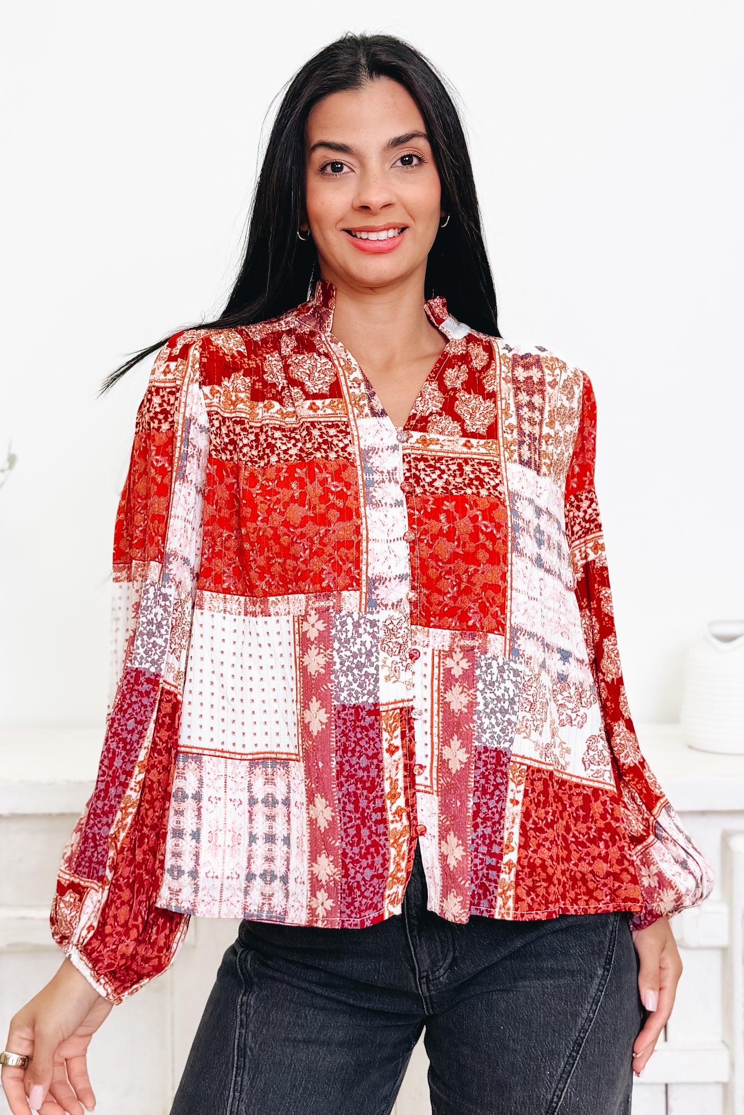 One Block At A Time Button Down Top