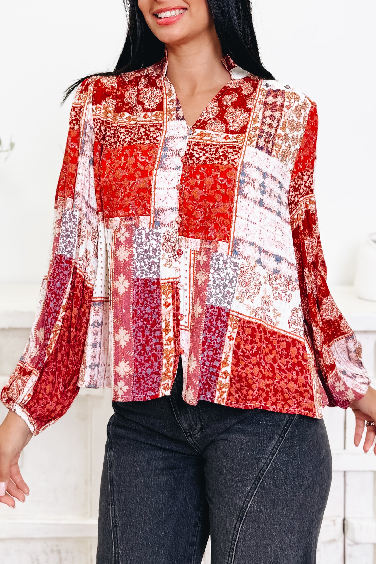 One Block At A Time Button Down Top