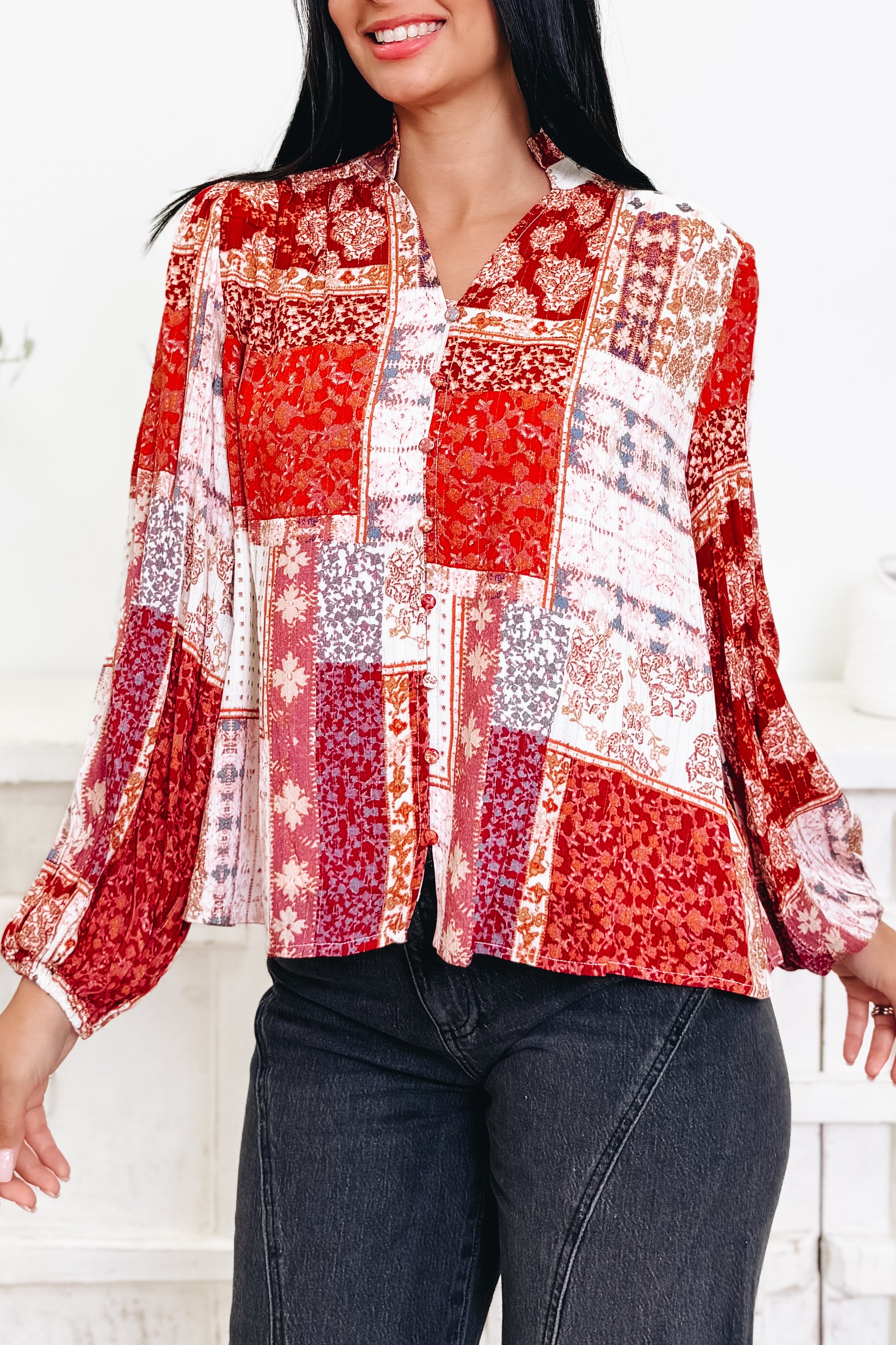 One Block At A Time Button Down Top