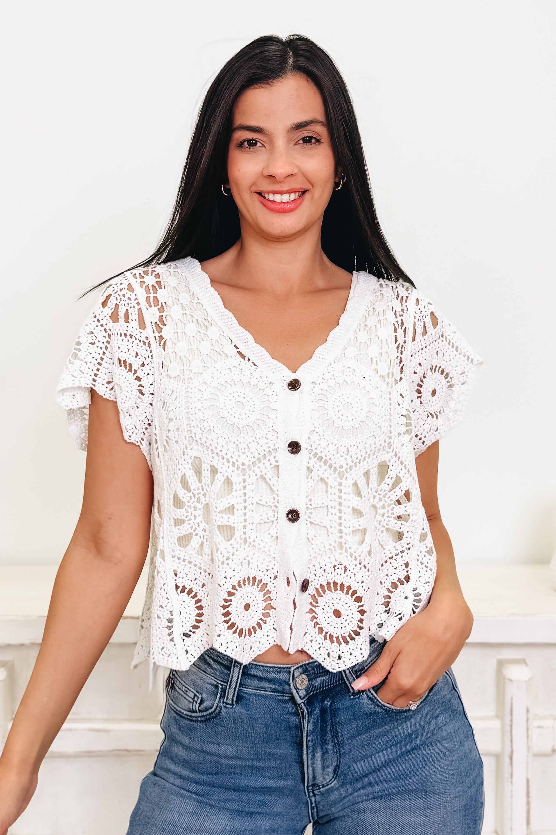 Daydream Crochet Button Down Top - 2 Colors!