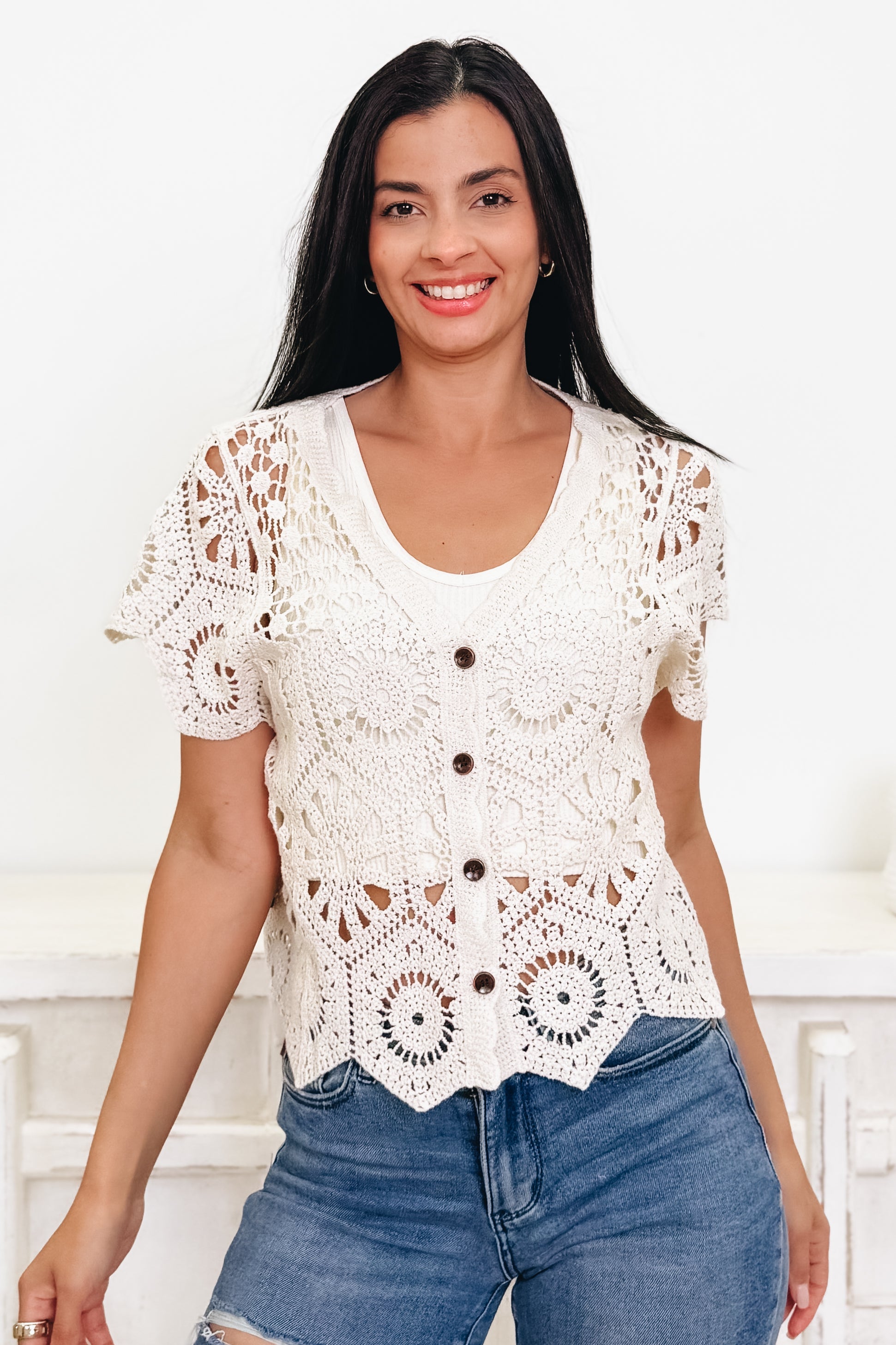 Daydream Crochet Button Down Top - 2 Colors!