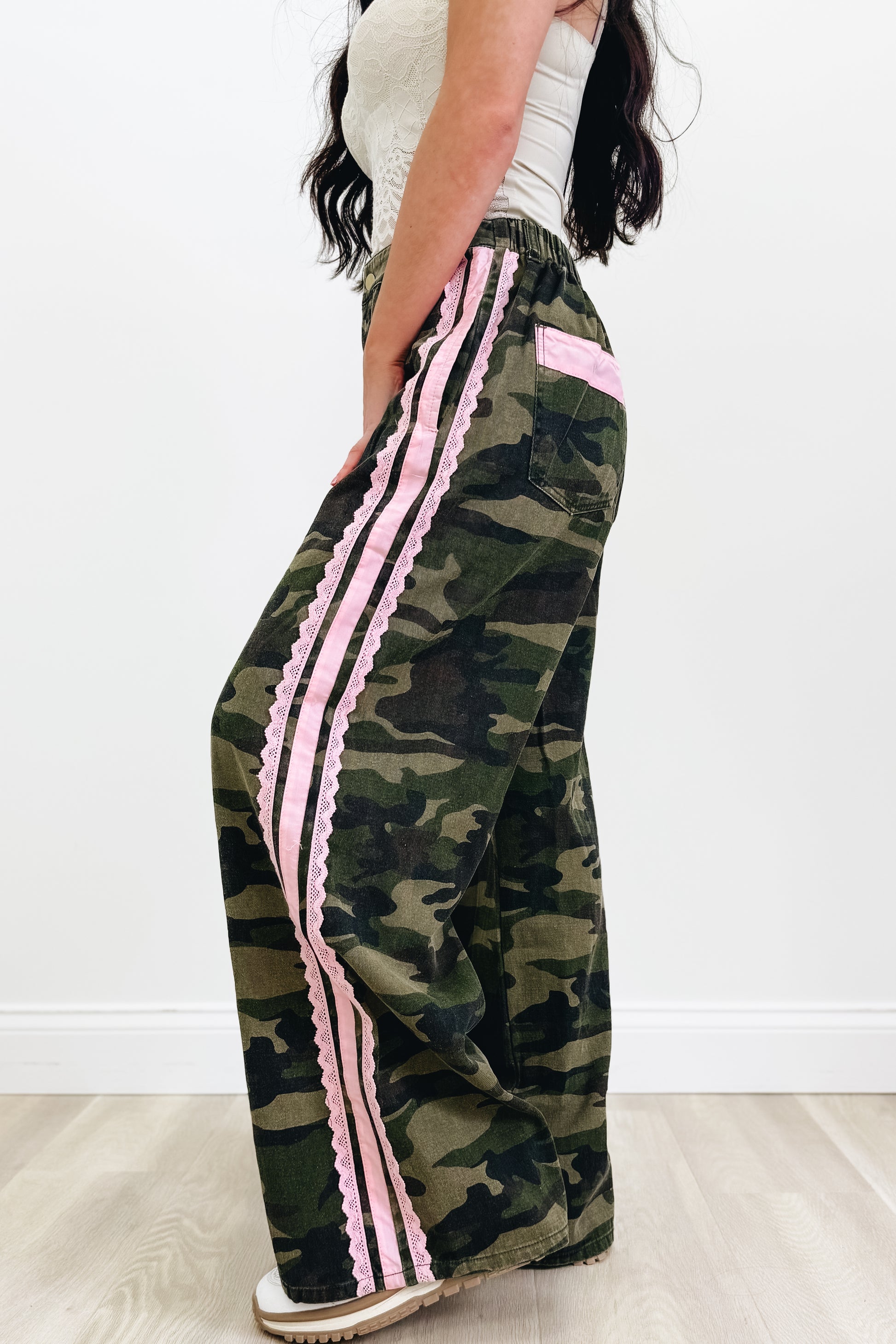 Sweet But Savage Striped Camo Pants - Washed Camo