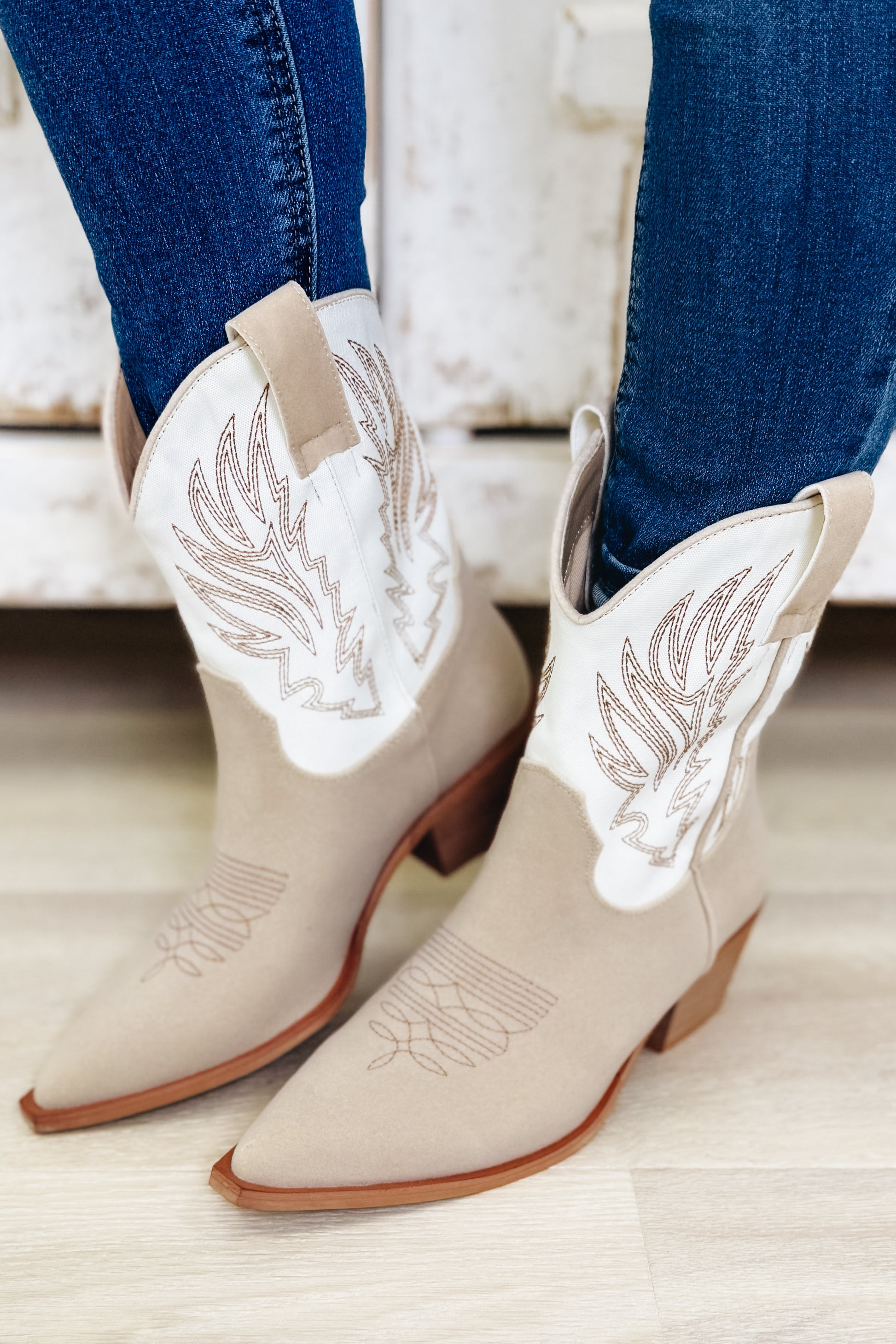 Claire Western Booties - White Beige