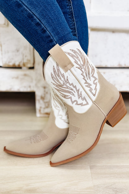 Claire Western Booties - White Beige