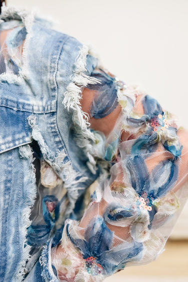 Tropical Petals Floral Denim Jacket