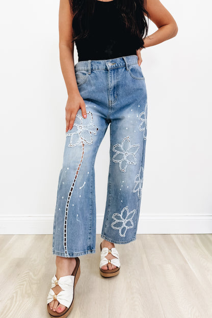 Good Day Floral Straight Leg Jeans - Denim