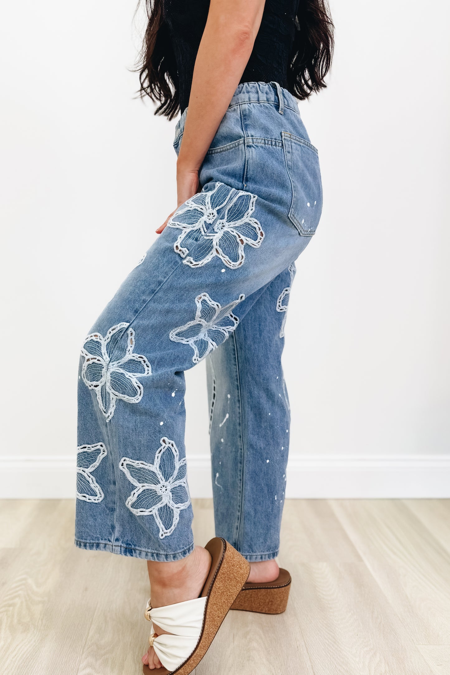 Good Day Floral Straight Leg Jeans - Denim