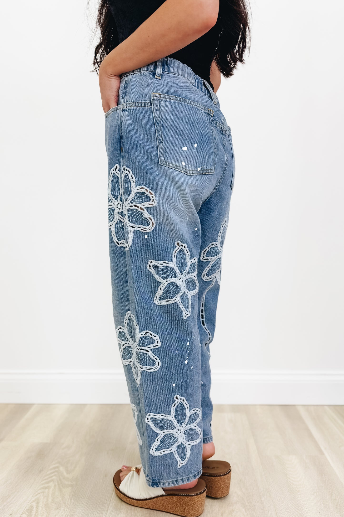 Good Day Floral Straight Leg Jeans - Denim