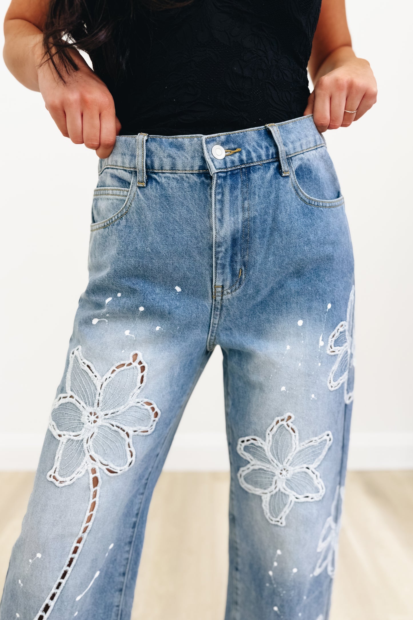 Good Day Floral Straight Leg Jeans - Denim