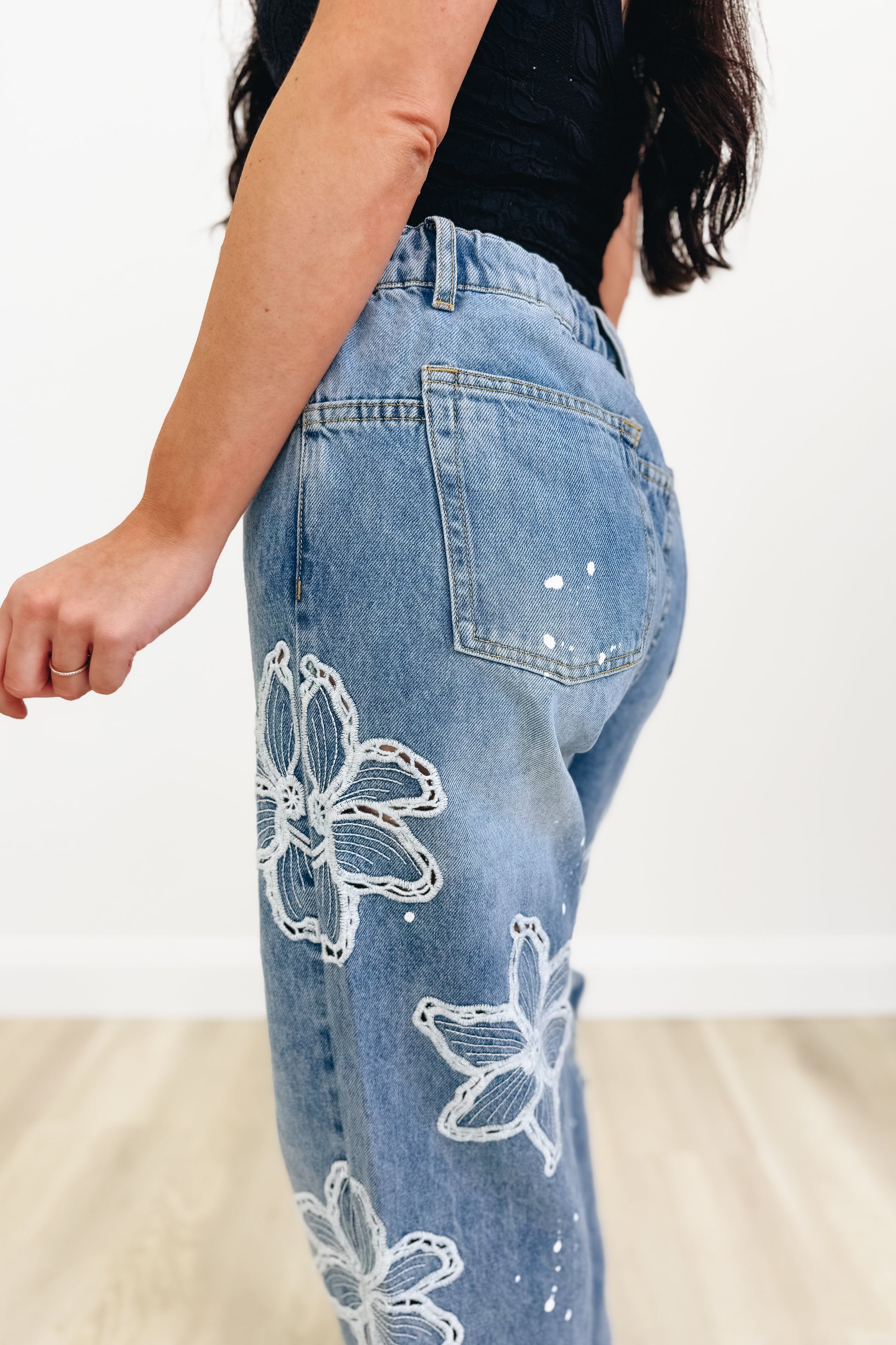 Good Day Floral Straight Leg Jeans - Denim