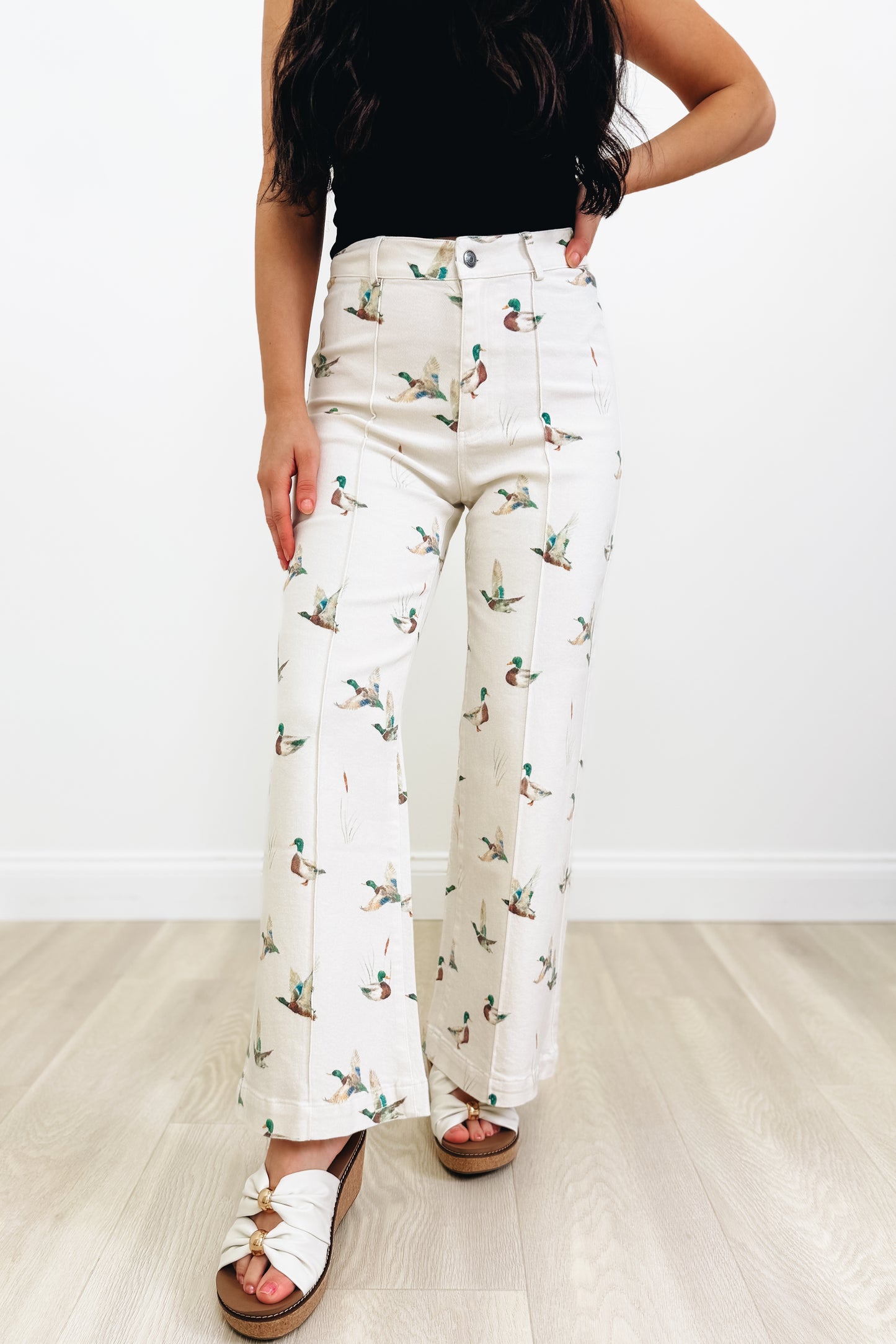 Duck Duck Groove Mallard Denim Wide Leg Pants - Ivory