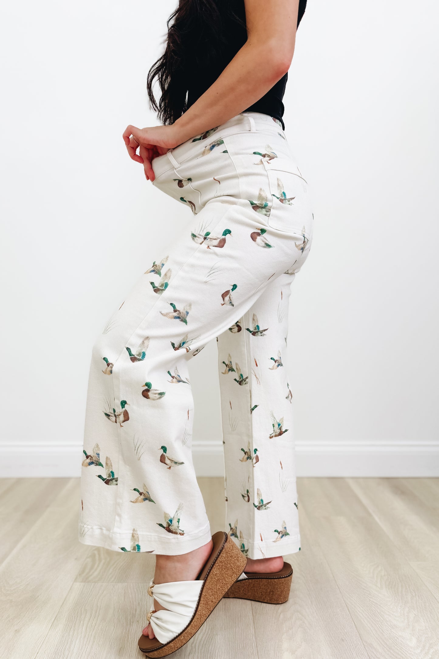 Duck Duck Groove Mallard Denim Wide Leg Pants - Ivory