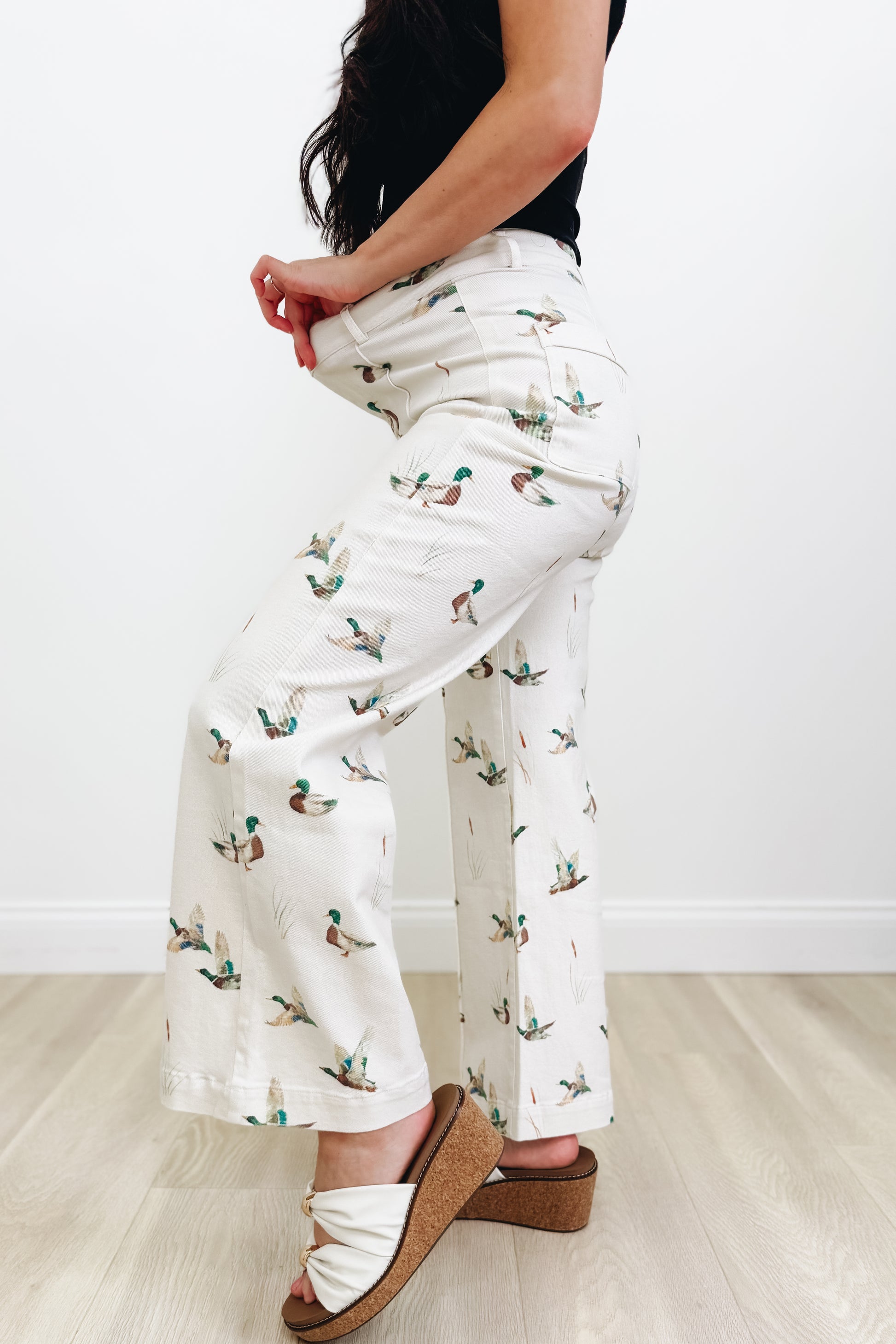 Duck Duck Groove Mallard Denim Wide Leg Pants - Ivory