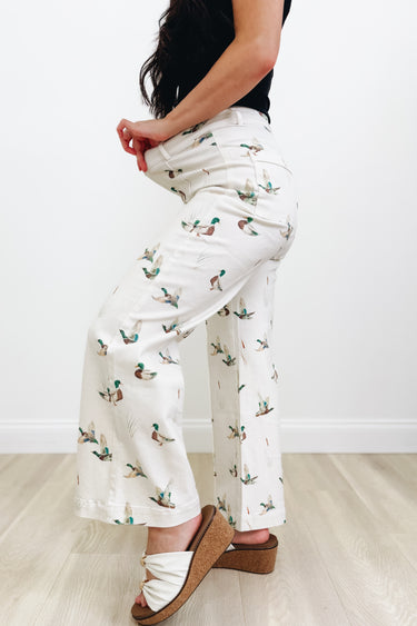 Duck Duck Groove Mallard Denim Wide Leg Pants - Ivory