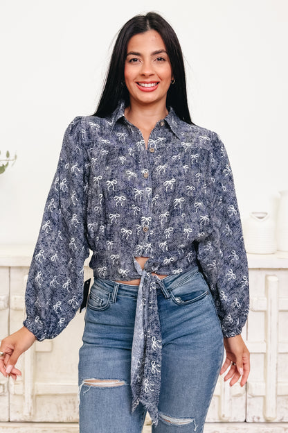 Bow & Behold Bow Button Down Top