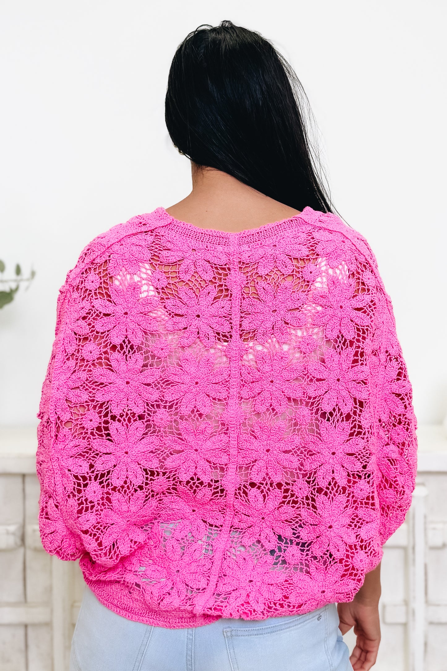 The Marge Crochet Cardigan - Bubblegum Pink