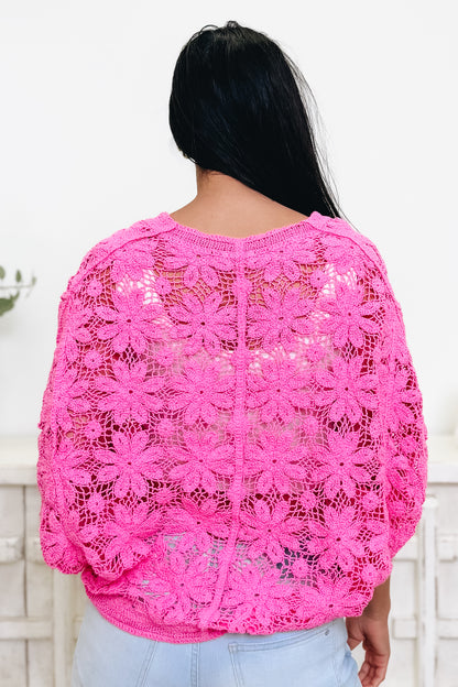 The Marge Crochet Cardigan - Bubblegum Pink