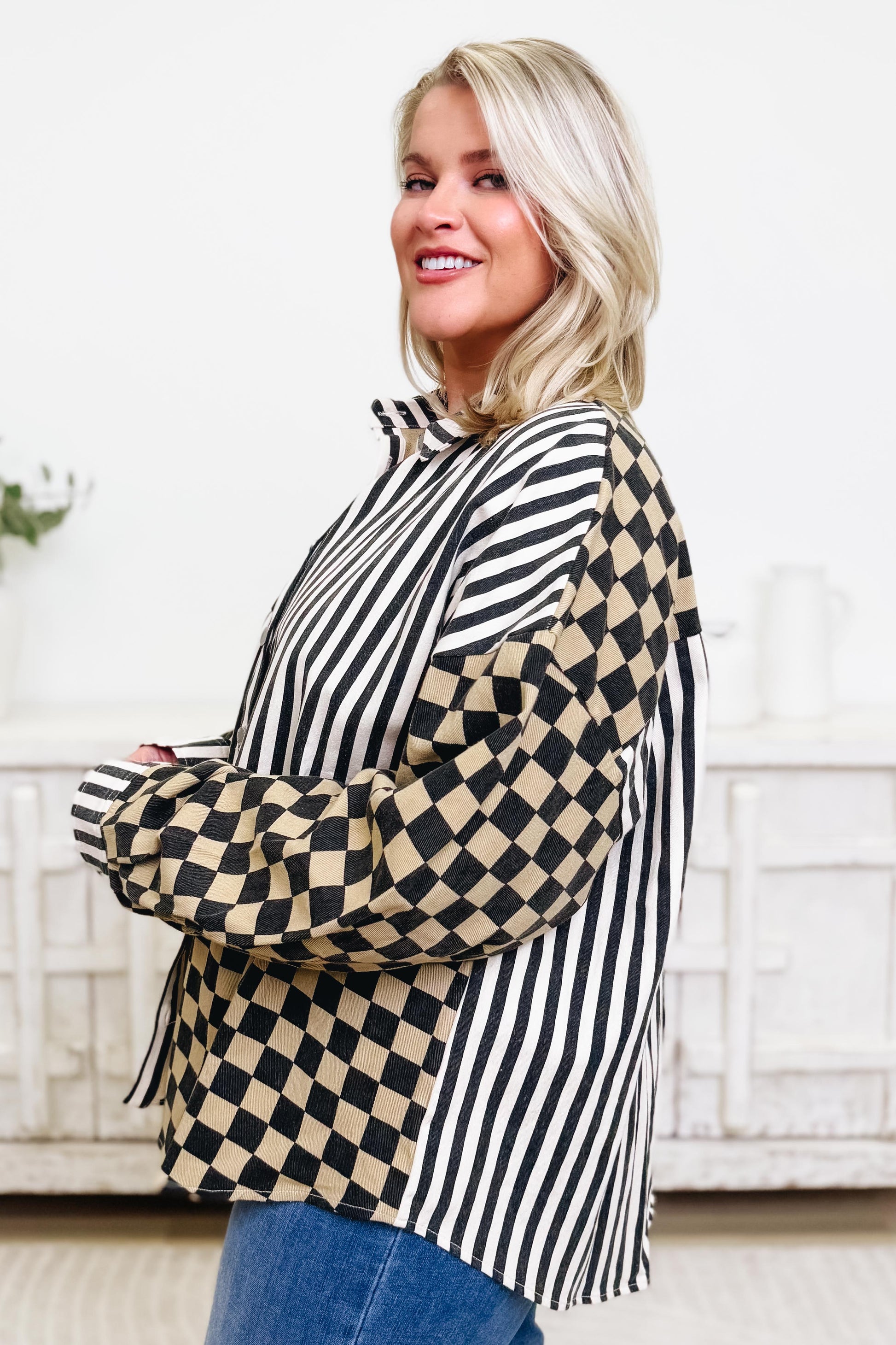 Checker Stripe Shacket