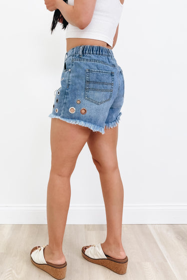 To Blessed To Stress Shorts - Denim