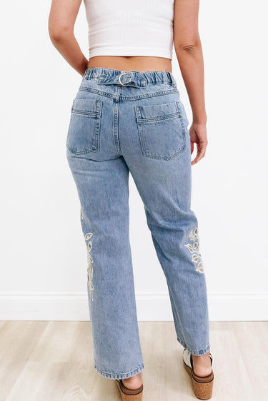 Daisy Chic's By Oli & Hali - Floral Straight Leg Jeans - Denim