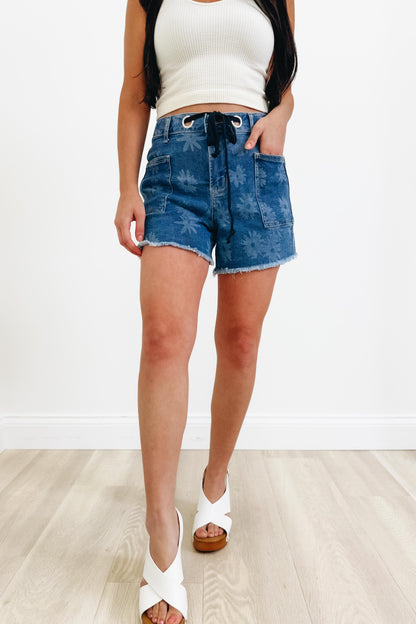 Sunlit Daisy Shorts - Denim Blue
