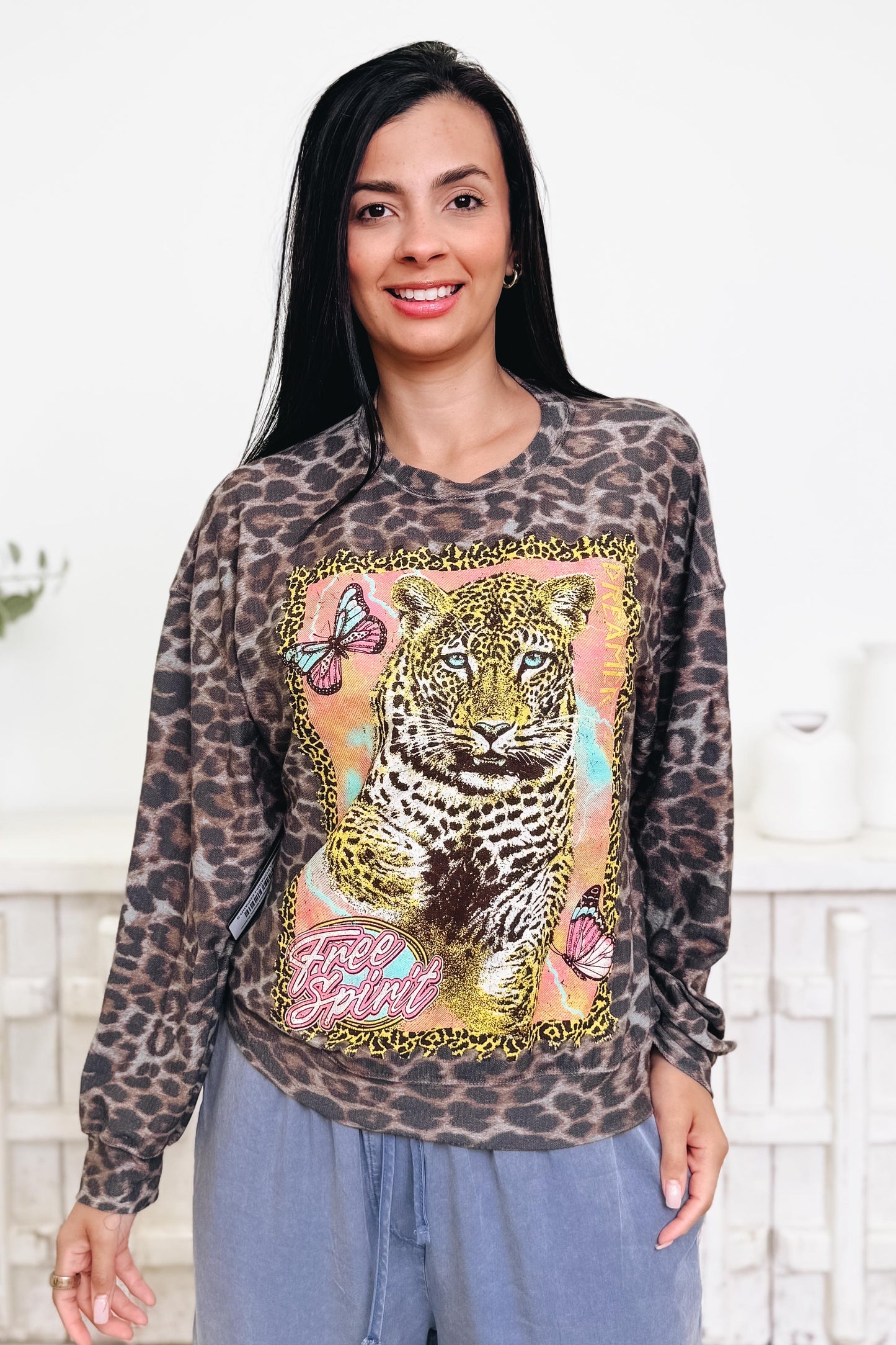 Free Spirit Dreamer Leopard Graphic Pullover