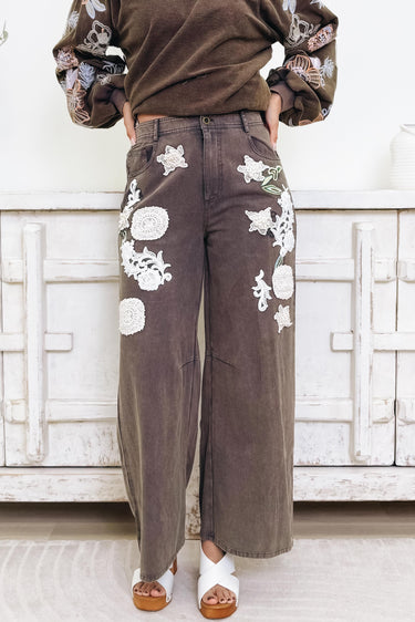 Knit Fit Crochet Patch Pants - Charcoal