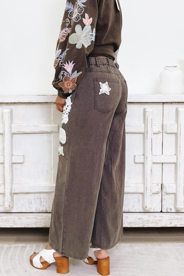 Knit Fit Crochet Patch Pants - Charcoal