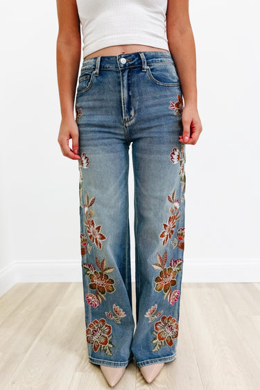 Autumn Feel By Blue B - Floral Flare Jeans - Medium