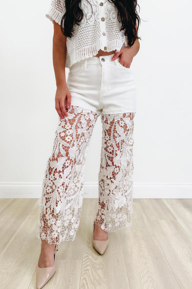 Truth Or Dare By Anniewear - Crochet Lace Floral Flare Jeans - 2 Colors!