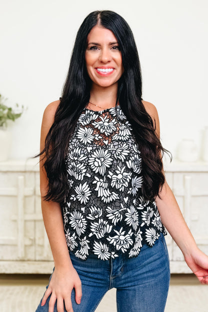 Monochromatic Static Floral Crochet Top