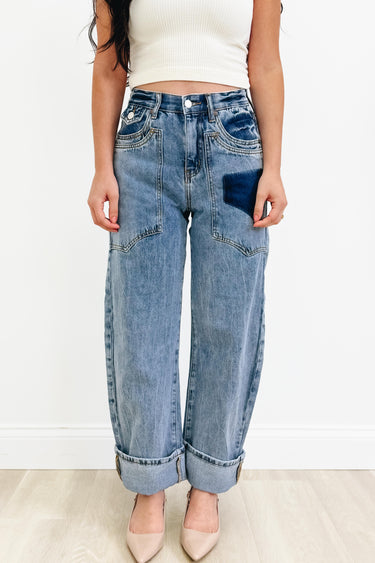 Midnight Rodeo By Saige Denim - Western Barrel Jeans - Medium
