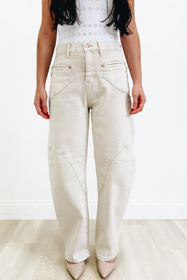 Clean Slate By Saige Denim - Western Barrel Jeans - Light Beige