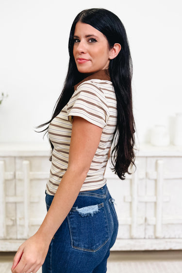 Polo Stripe Button Up Top