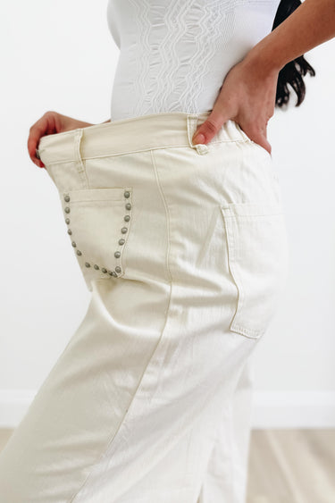 Rodeo Queen By POL - Rhinestone Wide Leg Jeans - Cream