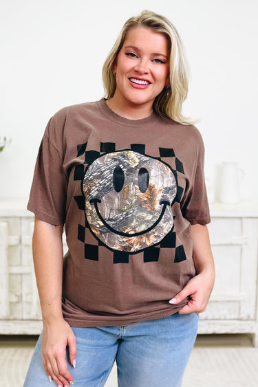 Smiley Camo Checkered Graphic Tee
