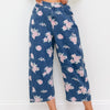 Floral Perspective Wide Leg Pants - Denim Blue