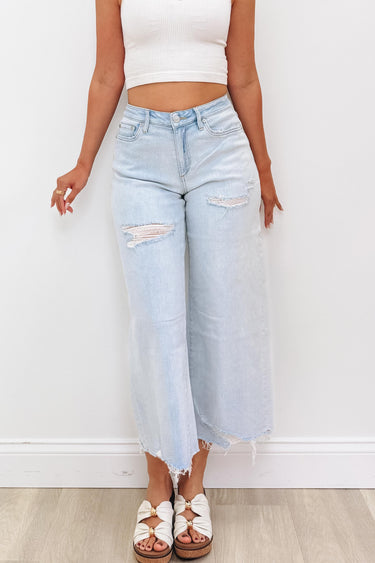 The Baylor By Mica - Wide Leg Distressed Jeans