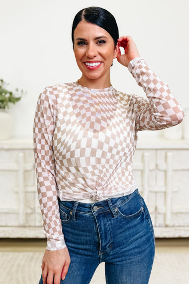 Check Her Board Mesh Top - Ivory Taupe