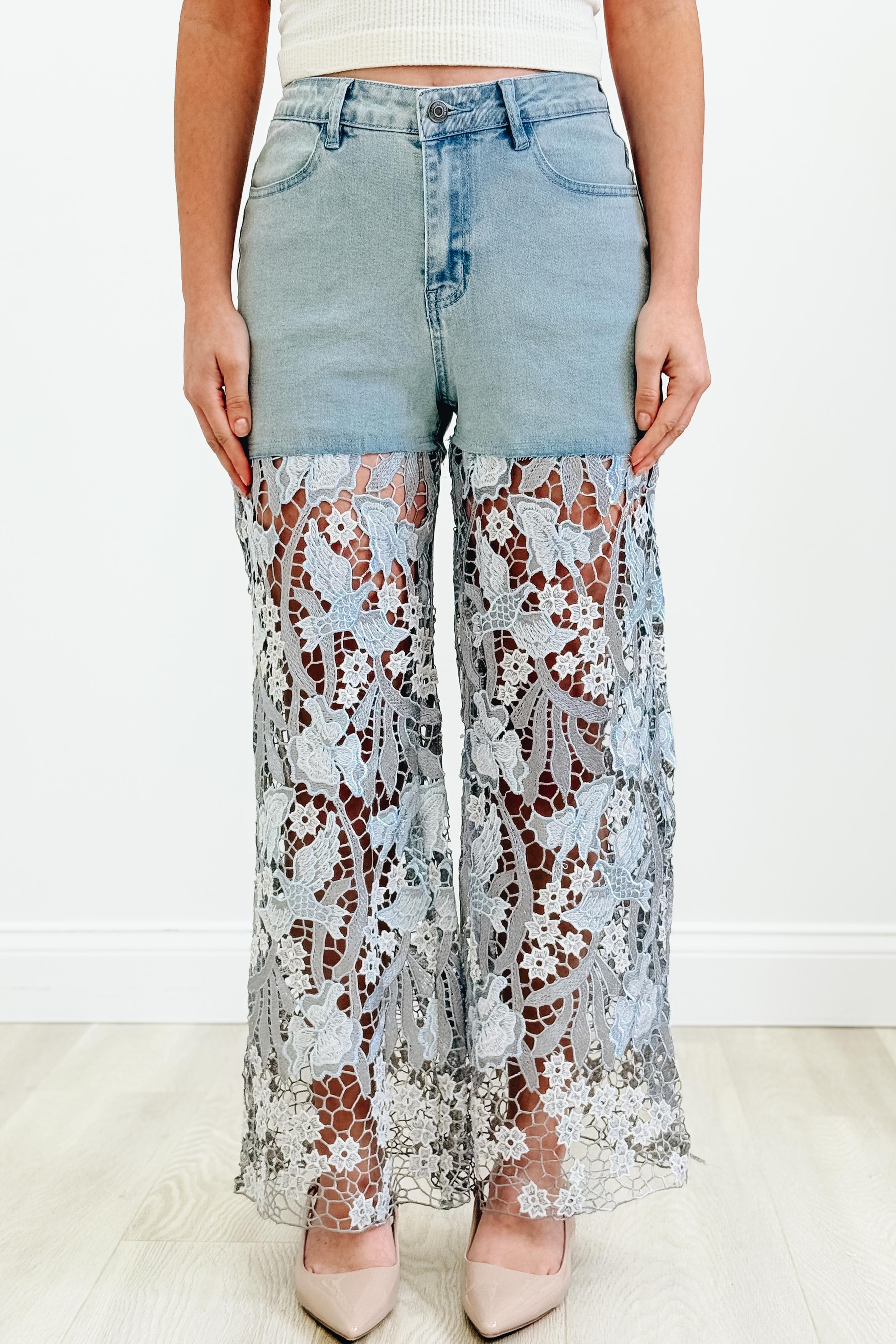 Truth Or Dare By Anniewear - Crochet Lace Floral Flare Jeans - 2