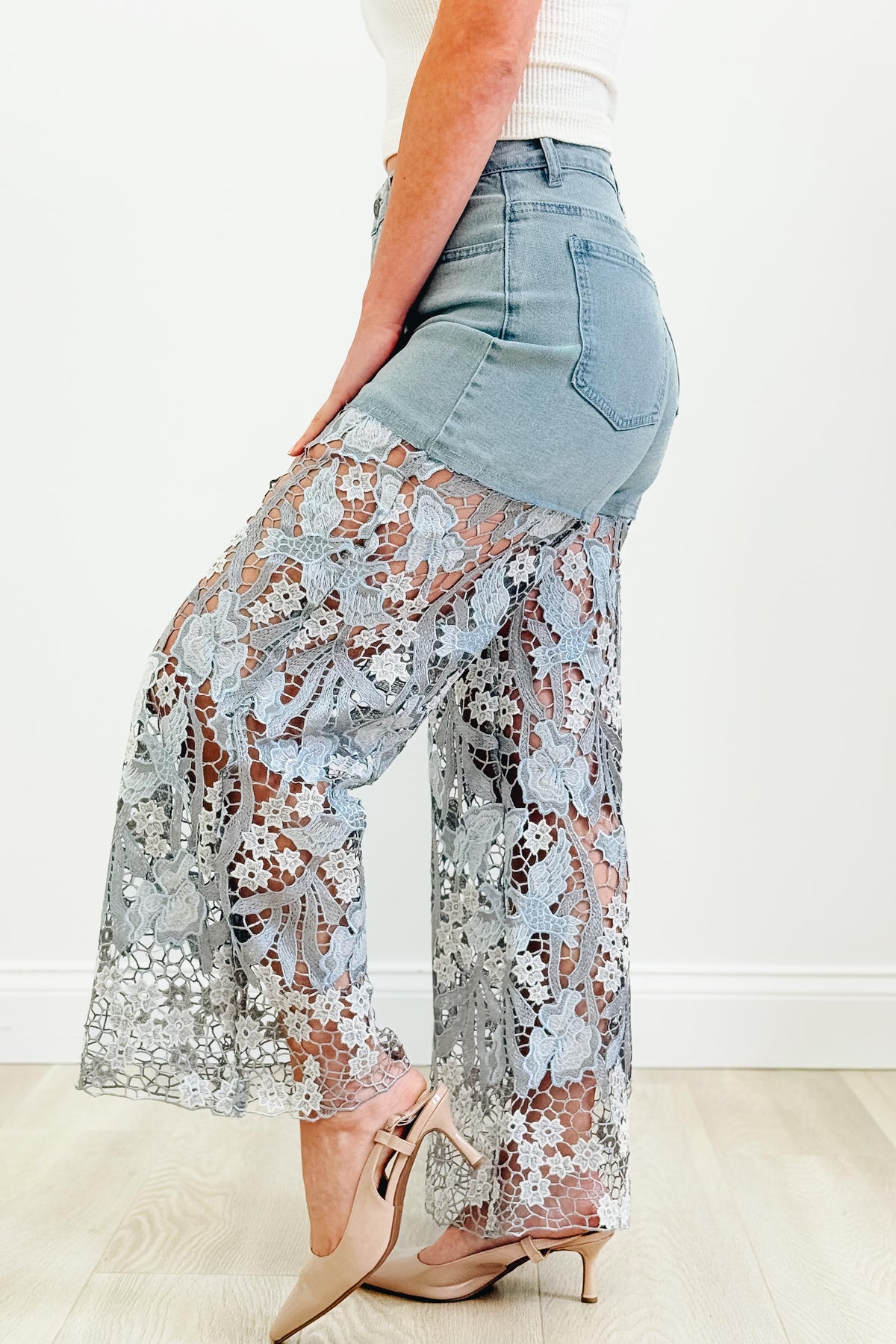 Truth Or Dare By Anniewear - Crochet Lace Floral Flare Jeans - 2