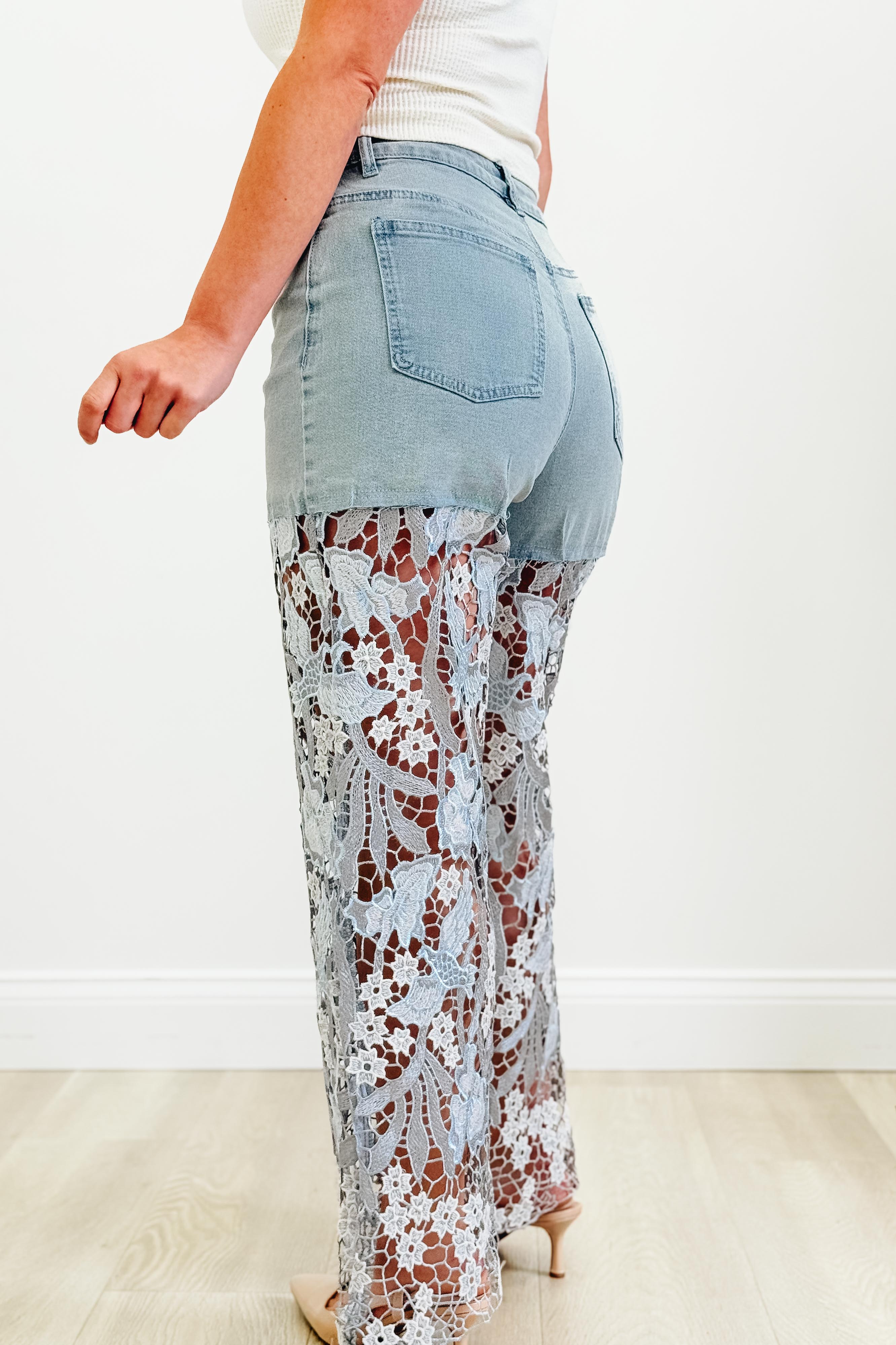 Truth Or Dare By Anniewear - Crochet Lace Floral Flare Jeans - 2