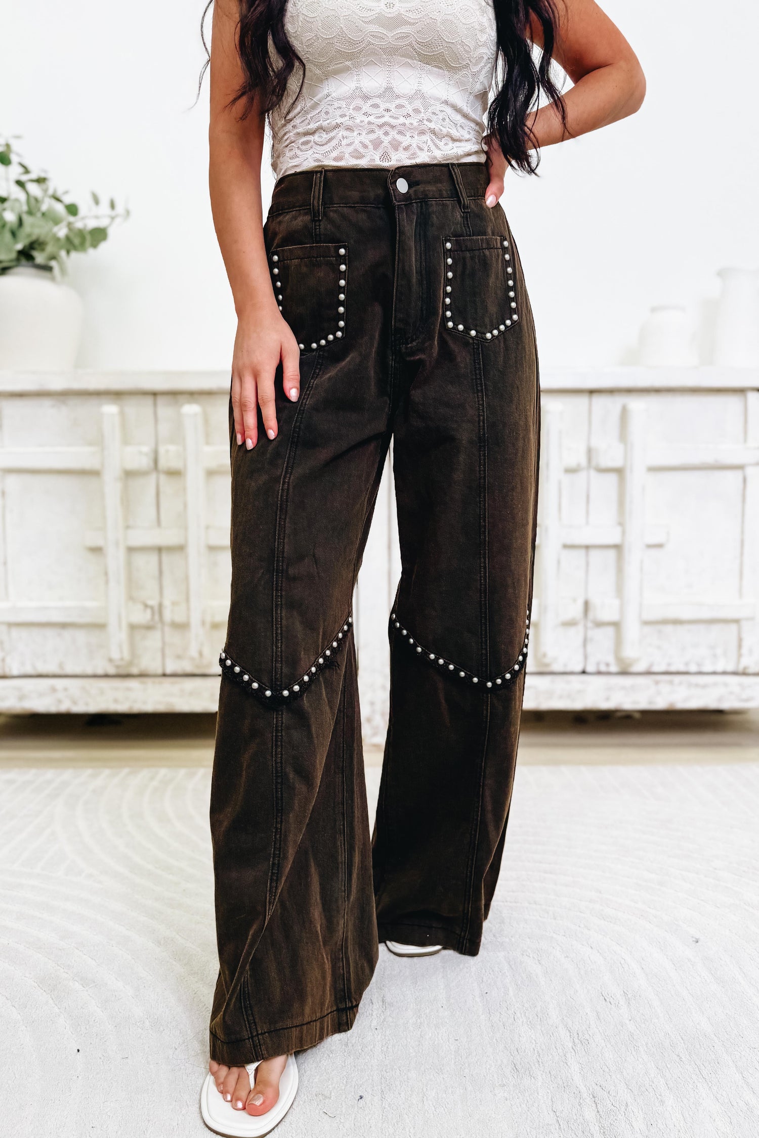 Rodeo Queen By POL - Rhinestone Wide Leg Jeans - Black