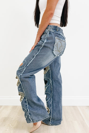 Too Cute To Handle Heart Cut Out Jeans - Denim