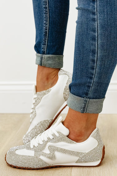 Express Rhinestone Sneakers - White Silver
