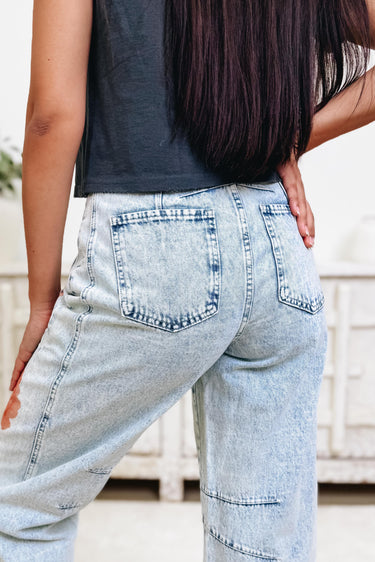 Smell The Roses Barrel Jeans - Light Wash